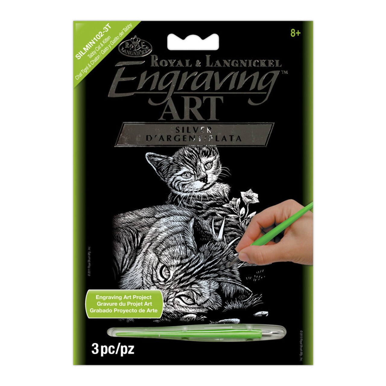 SILMIN-102 | Engraving Art™ 5" x 7" Tabby Cat & Kitten Silver Foil Project